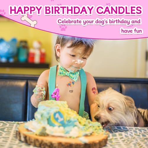 AXBMM Number 4 Pink Purple Dog Paw Birthday Candles Cake Topper