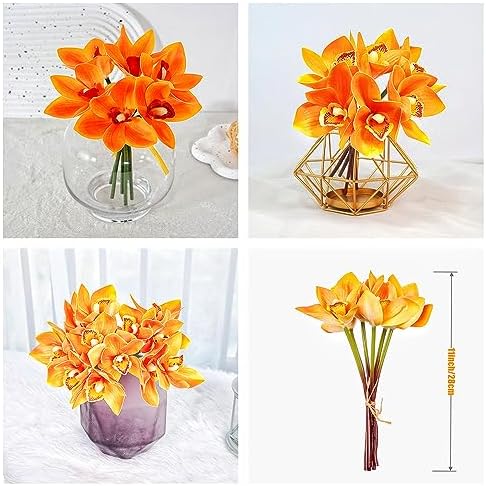 XIYUAN Artificial Cymbidium Orchids 12 Bunches Orange