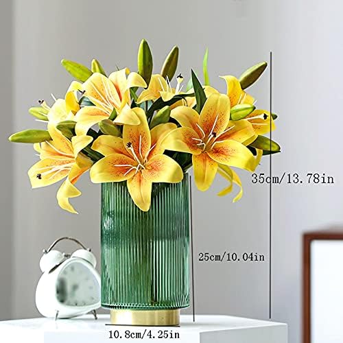 Artificial Lily Flowers with Glass Vase for Home Decor