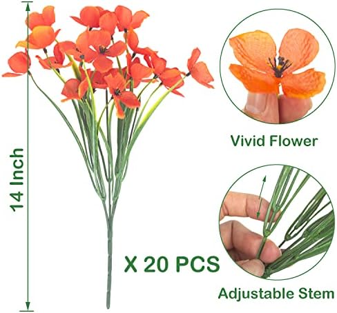 Grunyia 20 Bundles Artificial Flowers Outdoor Decor Orange