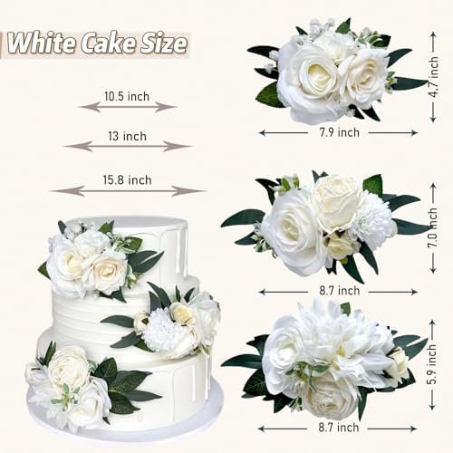 3PCS Ivory White Silk Flowers Wedding Cake Decorations