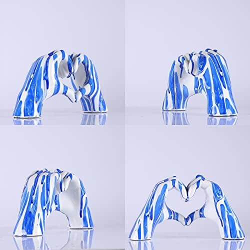 Blue and White Heart Gesture Sculpture for Home Decoration