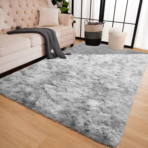 Blivonta 3x5 Shaggy Entryway Rug - Non Slip Tie Dyed Grey
