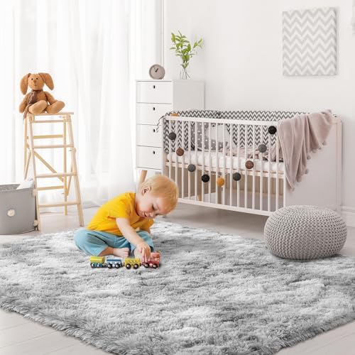 Blivonta 3x5 Shaggy Entryway Rug - Non Slip Tie Dyed Grey