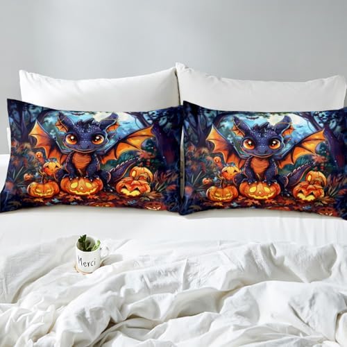 Manfei Jungle Dragon Bed Sheet Set Fall Halloween Pumpkin Deep Pocket Twin