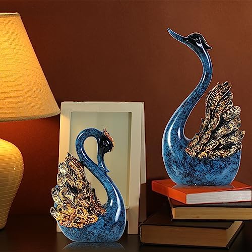 CECKQUE 2pcs Swan Statues Couple Home Decor Blue