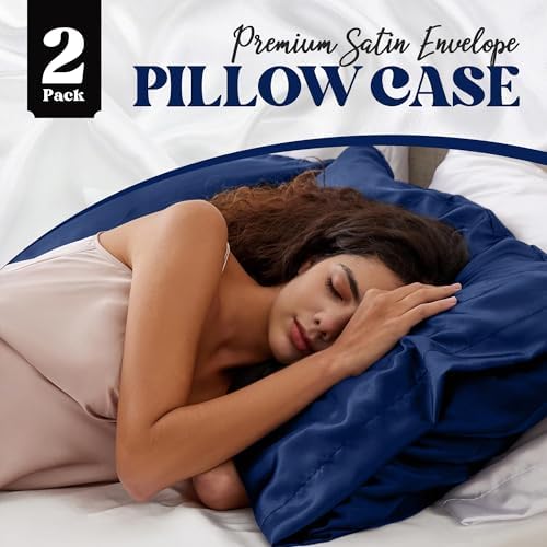 Luxury Satin Silk Pillow Cases 2 Pack Navy Blue