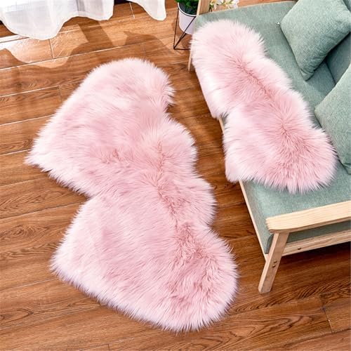 XISAOK Double Heart Shape Plush Fuzzy Carpet