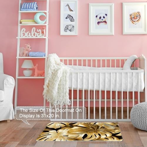 Tropical Palm Pattern Area Rug with Non-Slip Backing