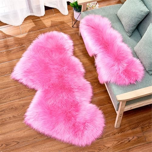 XISAOK Double Heart Shape Plush Fuzzy Carpet