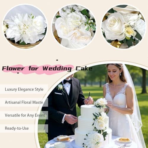 3PCS Ivory White Silk Flowers Wedding Cake Decorations