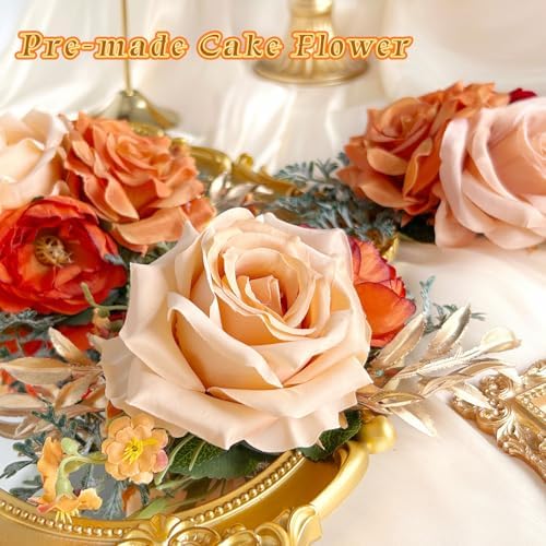 Burnt Orange Silk Flowers Wedding Cake Decor