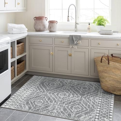 Wonnitar Moroccan 3x5 Area Rug Gray Washable Non-Slip