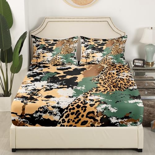 Manfei Leopard Print Bed Sheet Set Twin with Pillowcase