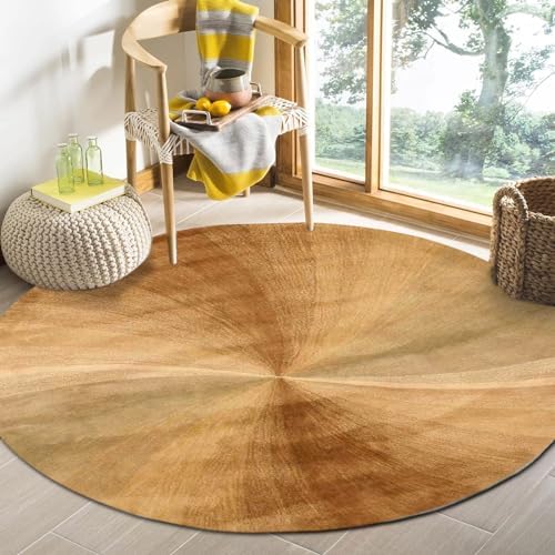 EORC 6ft Round Wool Rug Lollipop Gold Hand-Tufted Design