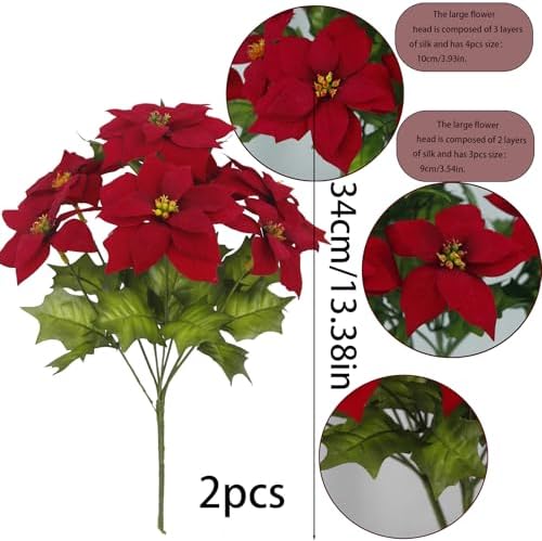 CISDUEO 2 Pcs Artificial Poinsettia Bushes 1