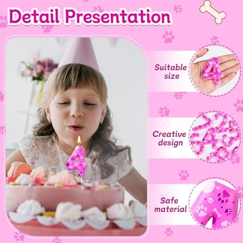 AXBMM Number 4 Pink Purple Dog Paw Birthday Candles Cake Topper