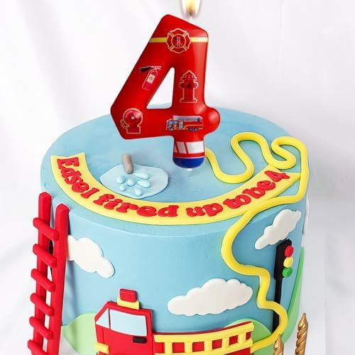 Cxryrzhe 4th Birthday Firetruck Candle Cake Topper