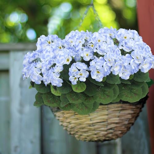 3 Pcs Artificial Blue Geranium Bushes for Garden Decor