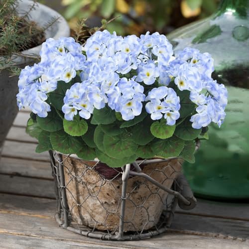 3 Pcs Artificial Blue Geranium Bushes for Garden Decor