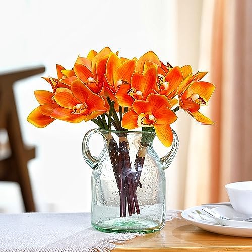 XIYUAN Artificial Cymbidium Orchids 12 Bunches Orange