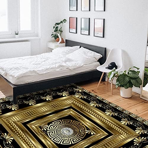 Retro Black Gold Greek Key Meander Area Rug 3x4ft