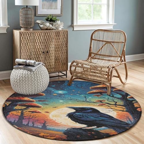 Modern Magic Mushrooms Starry Sky Round Area Rug