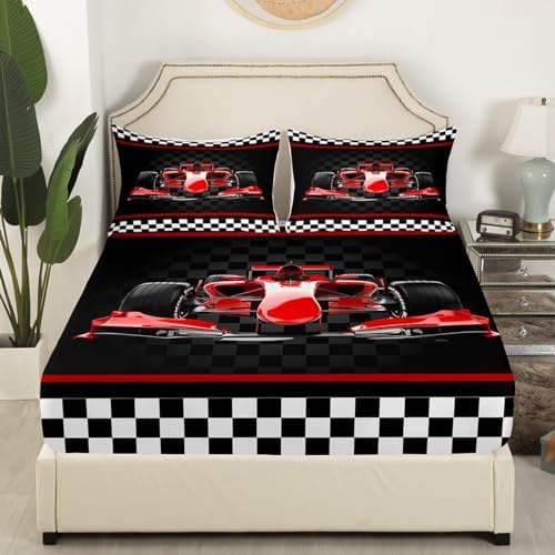 Castle Fairy Red Stripes Plaid Fitted Sheet Set Queen Size
