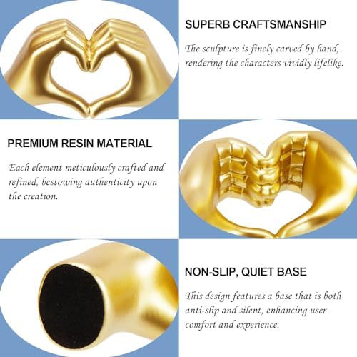 2Pcs Golden Heart Hands Statue - Love Decor for Home