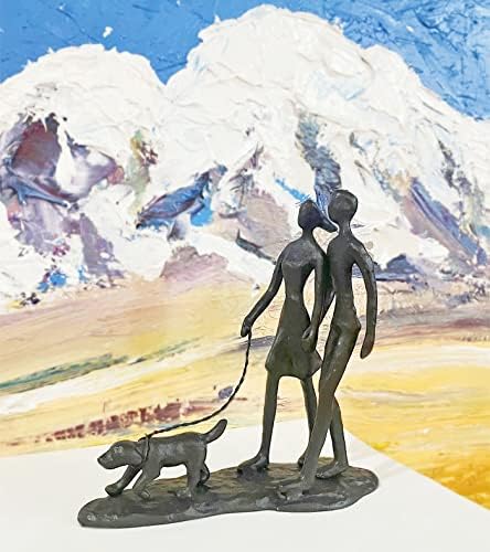 Romantic Couple and Dog Cast Iron Sculpture