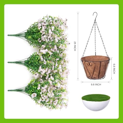 Ammyoo Artificial Hanging Daisy Flower Basket with Planter Boxwood