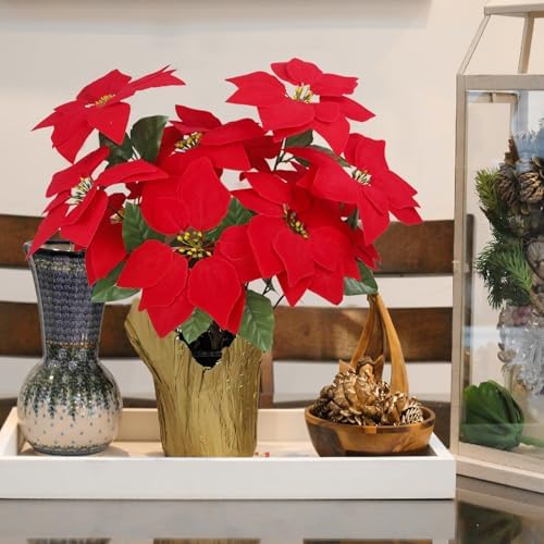 CISDUEO 2 Pcs Artificial Poinsettia Bushes