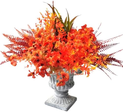 ANROUIN 15pcs Artificial Flowers Fake Mums Orange Fall Decor
