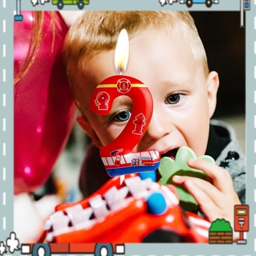 Cxryrzhe 4th Birthday Firetruck Candle Cake Topper