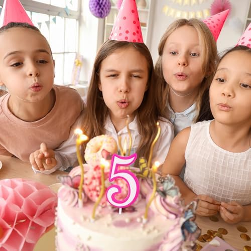MTLEE Pink Numerals Birthday Candle for Girls Party Decor