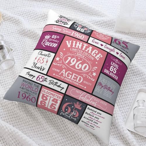65th Birthday Pillow Covers 18x18 for Women