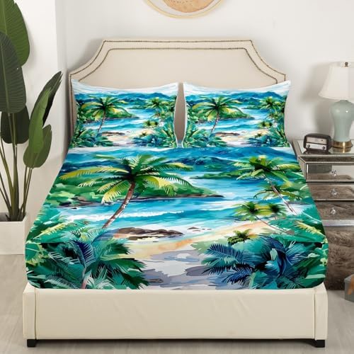 Manfei Hawaii Tropical Queen Sheet Set with 2 Pillowcases