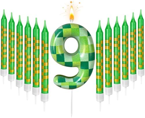 Zlongron 13-Piece Green Pixel Birthday Candles