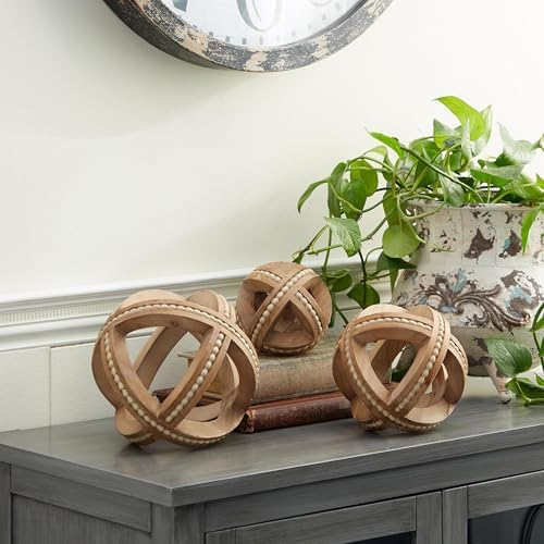 Deco 79 Wood Geometric Beaded Statues Set of 3
