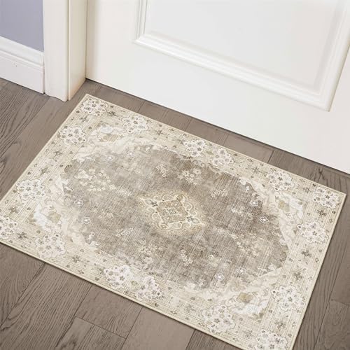 MUJOO Beige Floral Area Rug 2x3
