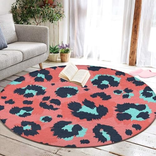 Modern Soft Leopard Print Area Rug 36 Inch Anti-Slip Circle Mat