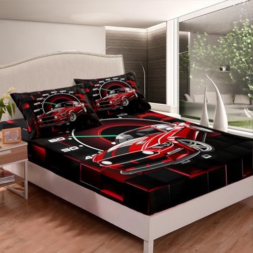 Race Car Fitted Sheet Queen Size with Pillow Case Set