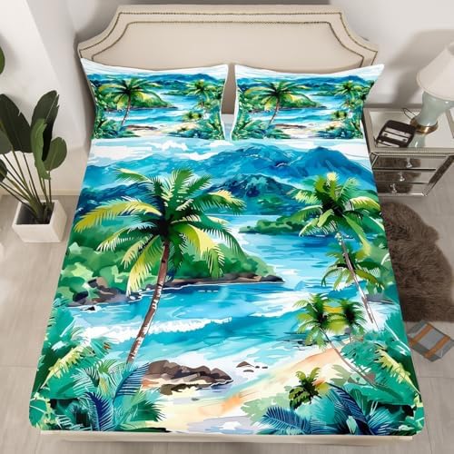 Manfei Hawaii Tropical Queen Sheet Set with 2 Pillowcases
