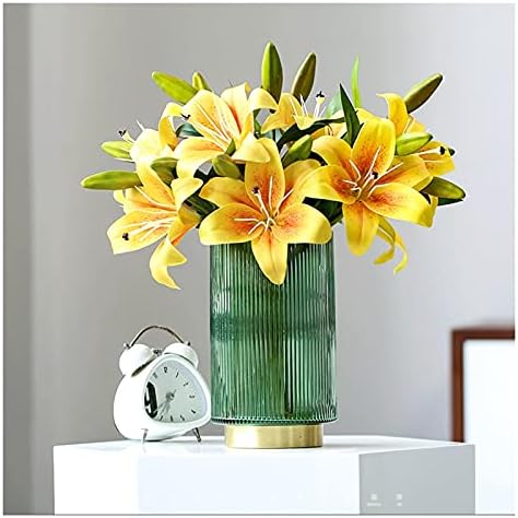 Artificial Lily Flowers with Glass Vase for Home Decor