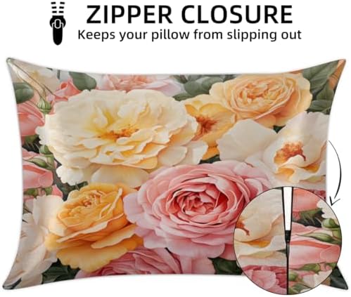 GzLeyigou Pink Yellow Rose Satin Pillowcase