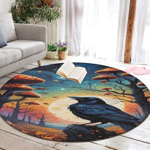 Modern Magic Mushrooms Starry Sky Round Area Rug