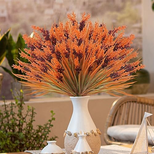 40 Bundles Fall Flowers Artificial Orange Lavender Grass UV Resistant
