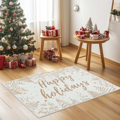 JINCHAN Christmas Area Rug 2x3 Gold Entryway Rug