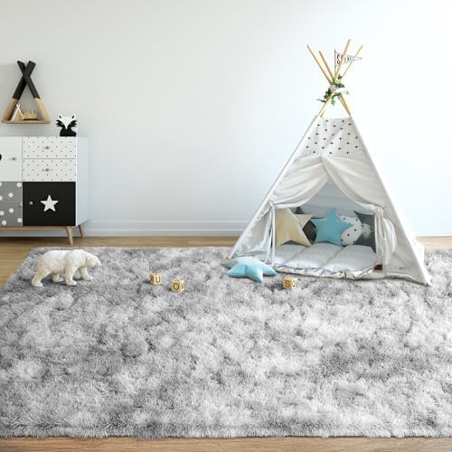 Blivonta 3x5 Shaggy Entryway Rug - Non Slip Tie Dyed Grey