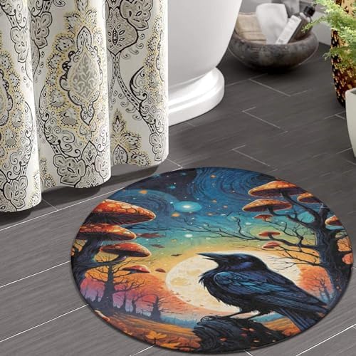 Modern Magic Mushrooms Starry Sky Round Area Rug